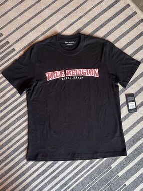 True Religion Black Tee with Red and White Logo